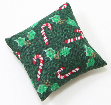 Dollhouse miniature PILLOW, GREEN CANDY CANE PATTERN